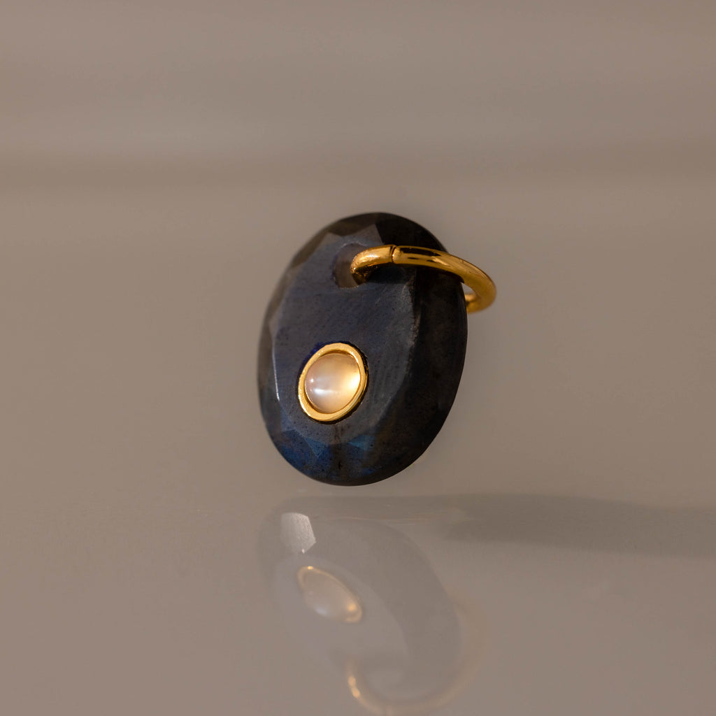 Moonstone Labradorite Charm in 18K Gold