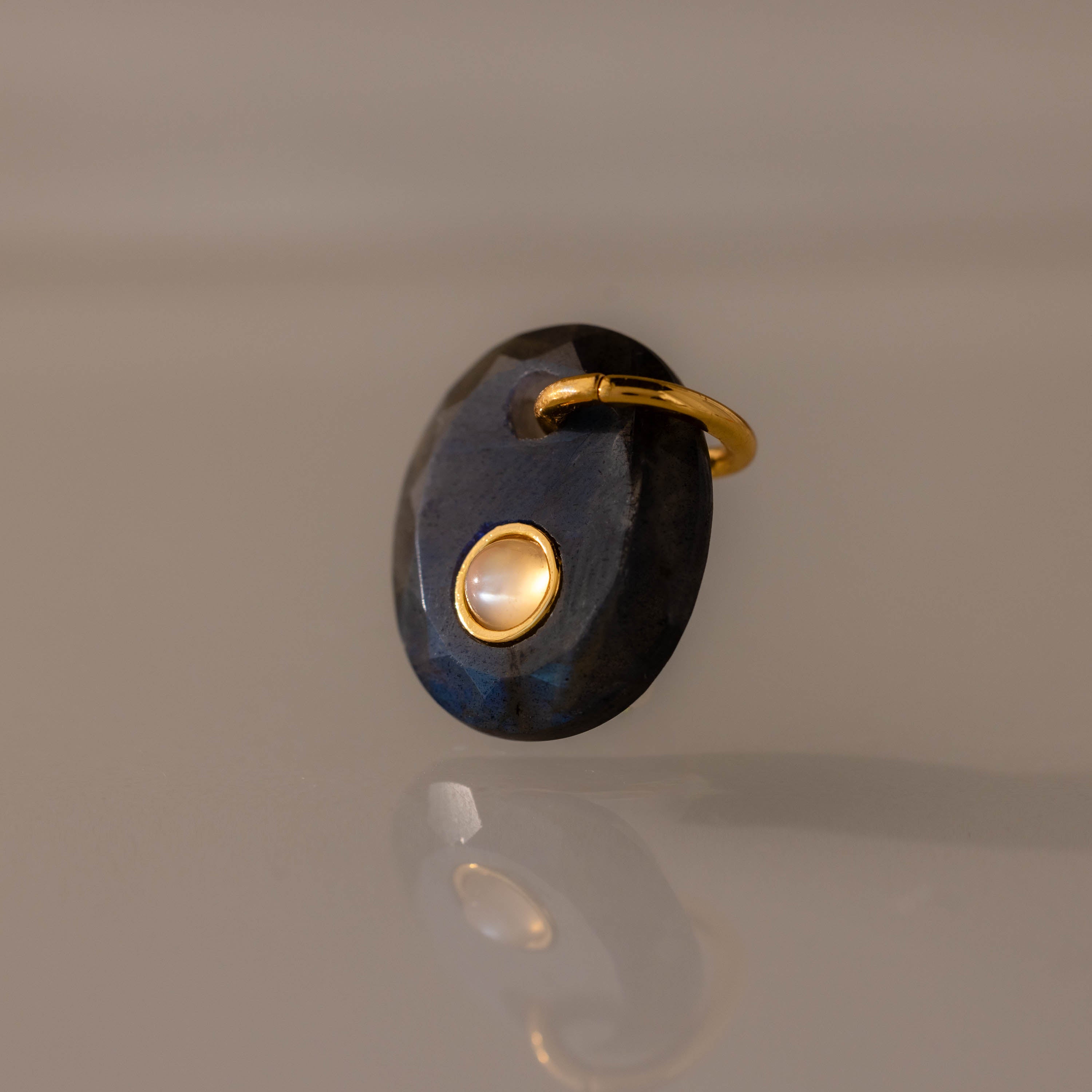 Moonstone Labradorite Charm in 18K Gold