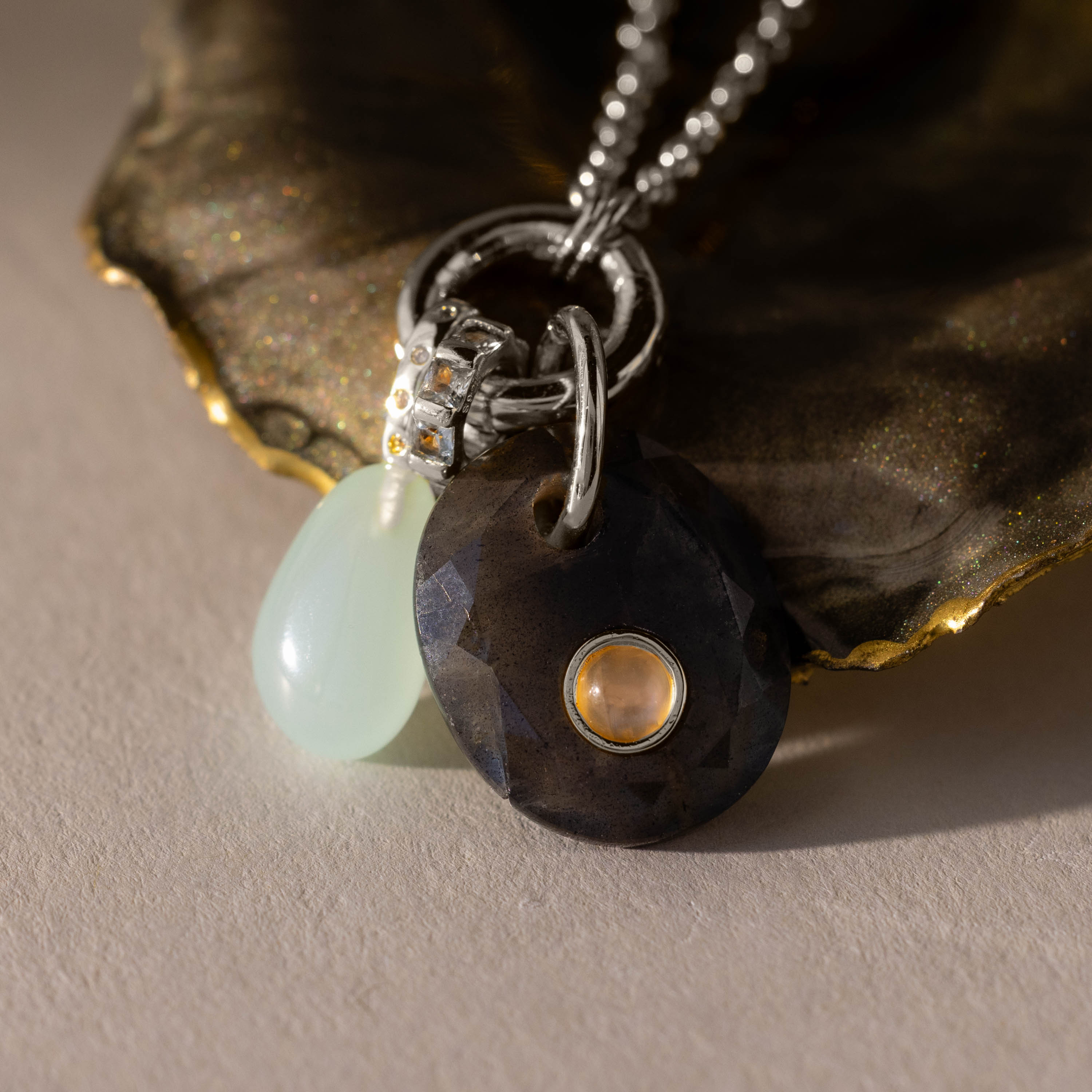 Moonstone Labradorite Charm in Silver