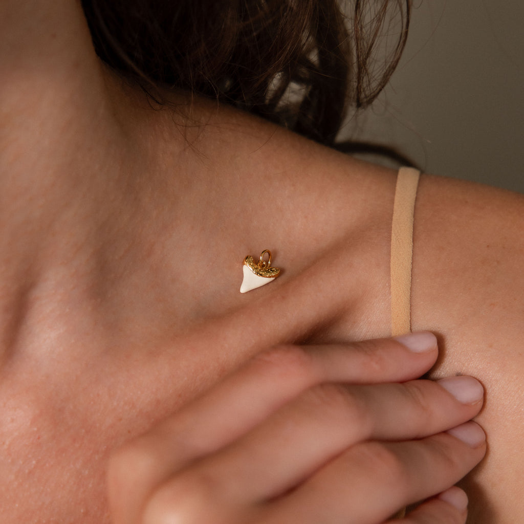 White Shark Tooth Charm in 18K Gold