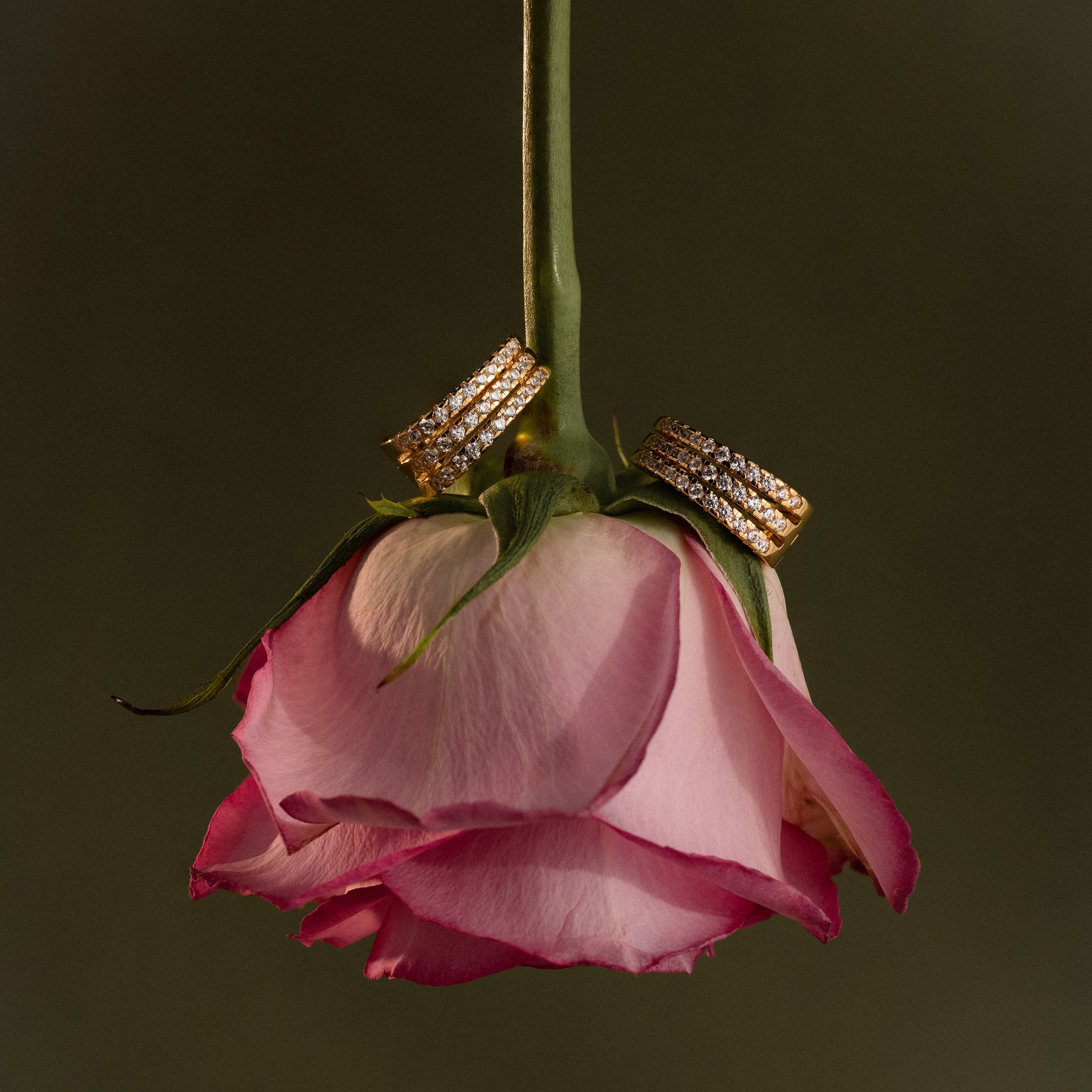 Pave Trio Hoops in 18K Gold