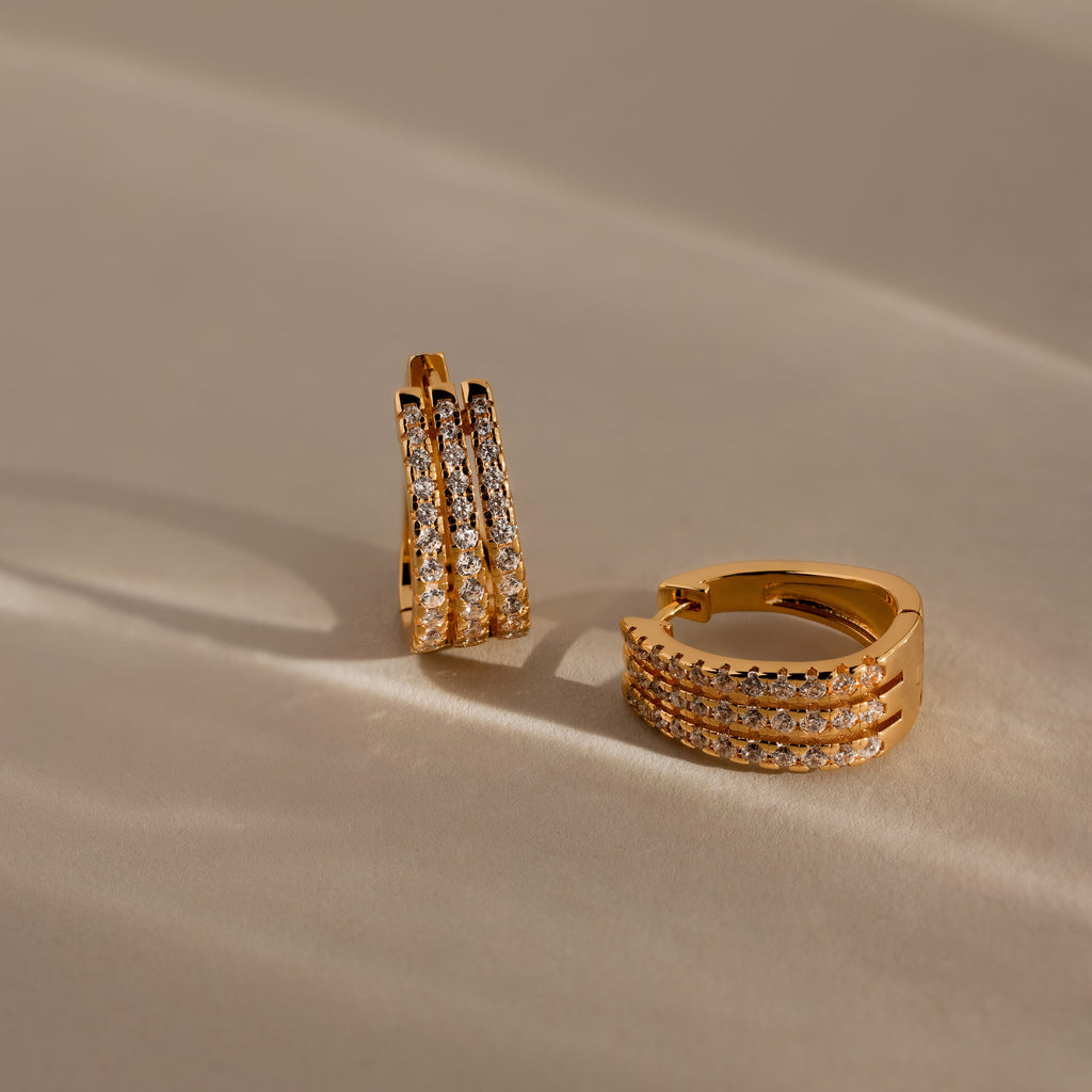 Pave Trio Hoops in 18K Gold