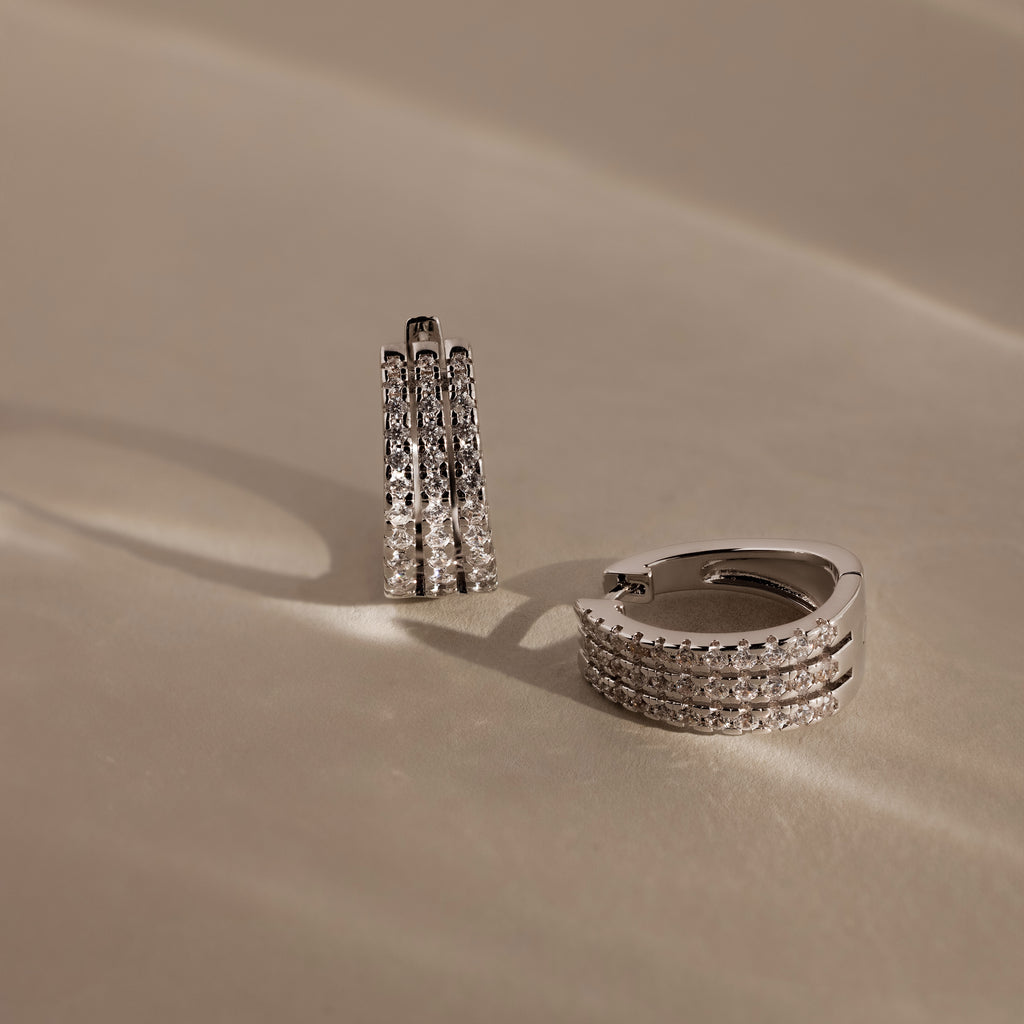 Pave Trio Hoops in Silver