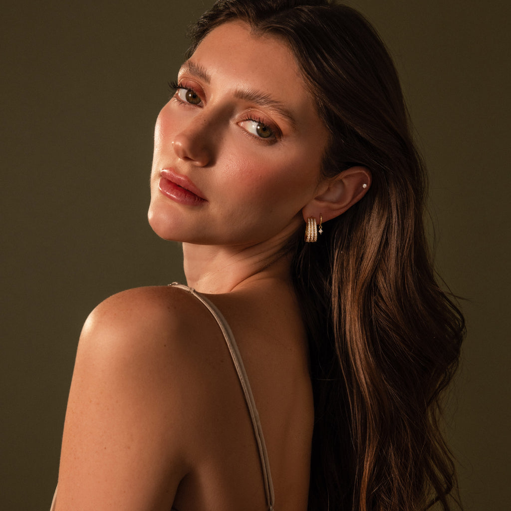 Pave Trio Hoops in 18K Gold