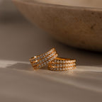 Pave Trio Hoops in 18K Gold