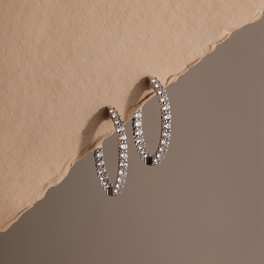 Inside Out Diamond Hoops Set in Silver