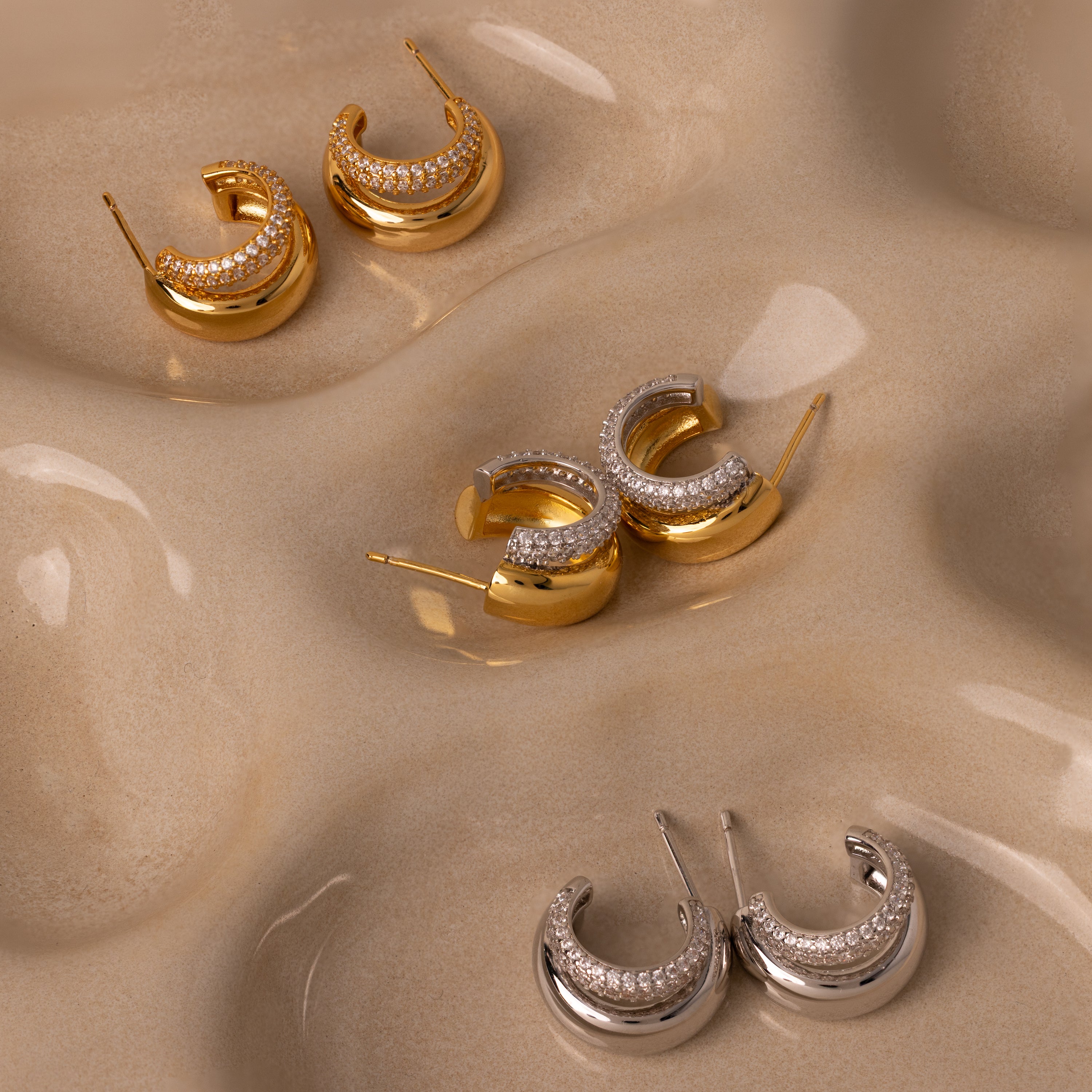 Duo Pave Dome Studs in Mixed Metal