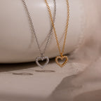 The Forever Pave Heart Necklaces shown in Silver and Gold each features a sparkling heart-shaped pendant—an elegant choice for bridal jewelry.