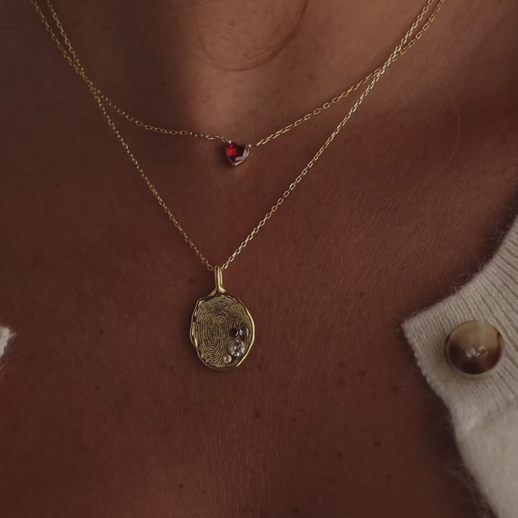Organic Fingerprint Multi Birthstone Necklace in 18K Gold