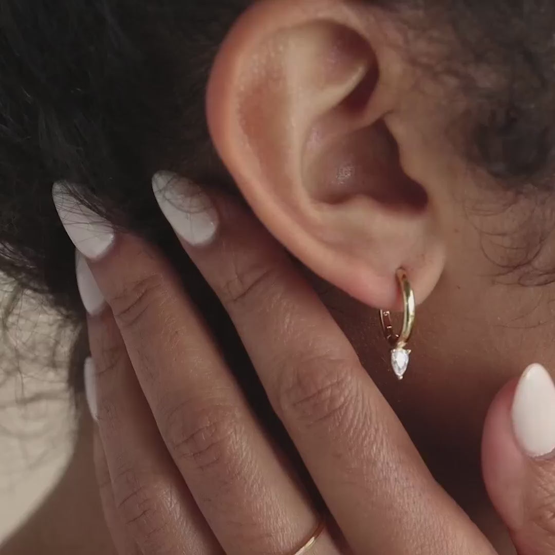 Pear Diamond Drop Hoops