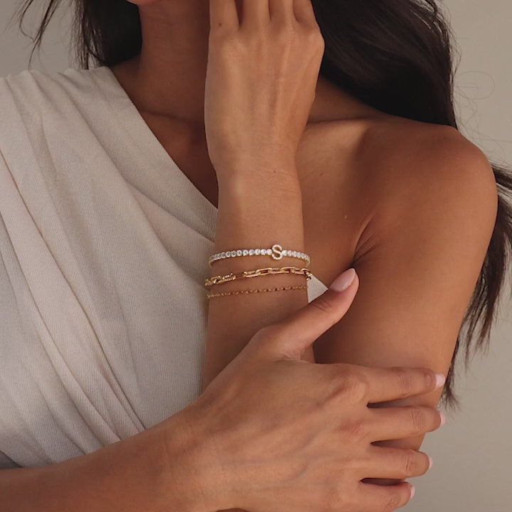 Diamond Tennis Initial Bracelet