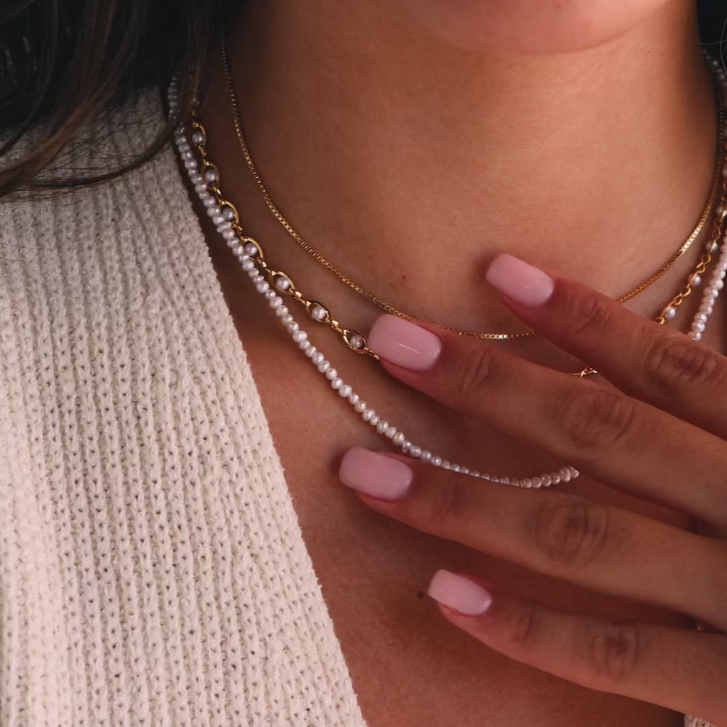 Eternity Pearl Choker Necklace in 18K Gold