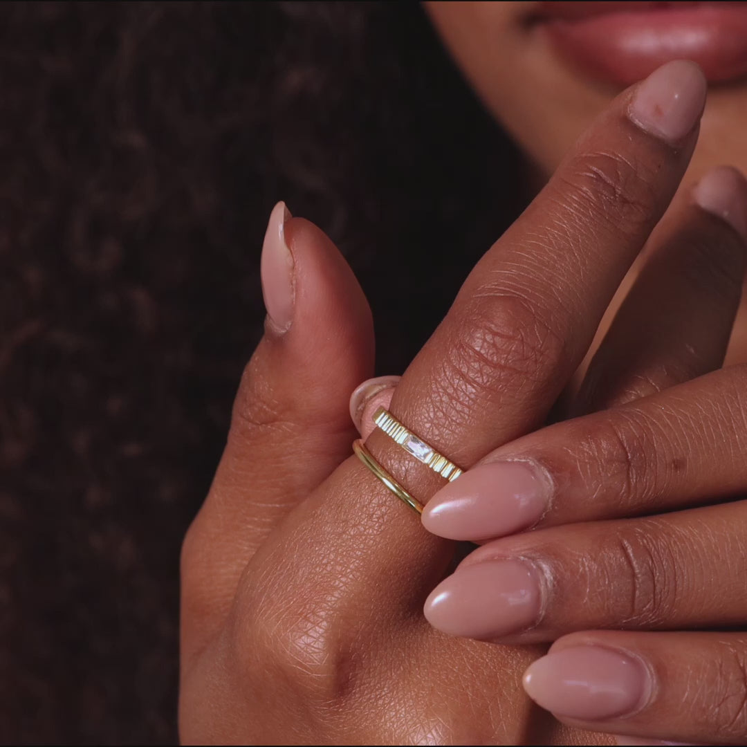 Dainty Ribbed Birthstone Ring