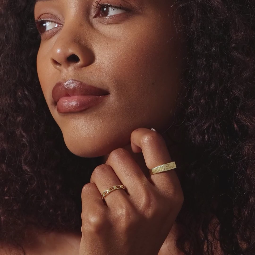 Ribbed Name Signet Ring