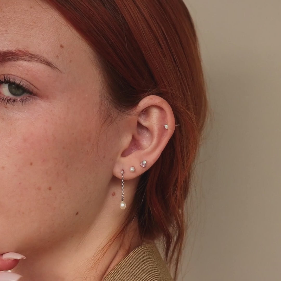 Pink Baguette Opal Studs in Silver