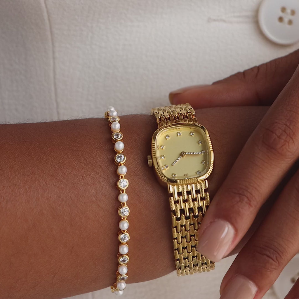 Bracelet tennis en perles et diamants