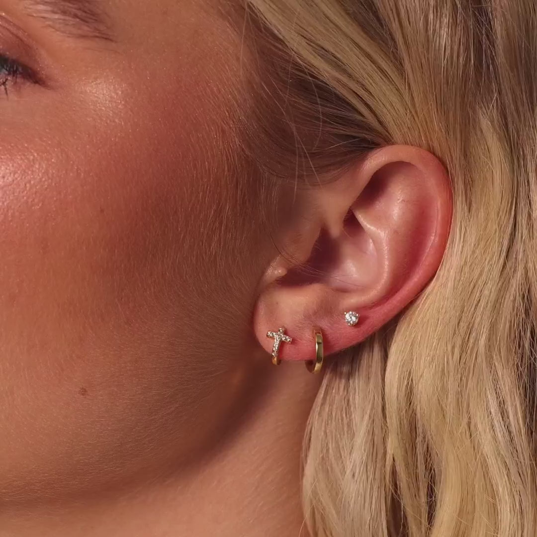 Diamond Cross Huggies in 18K Gold