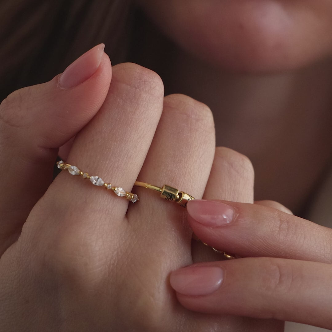 Beaded Multiple Name Ring in 18K Gold