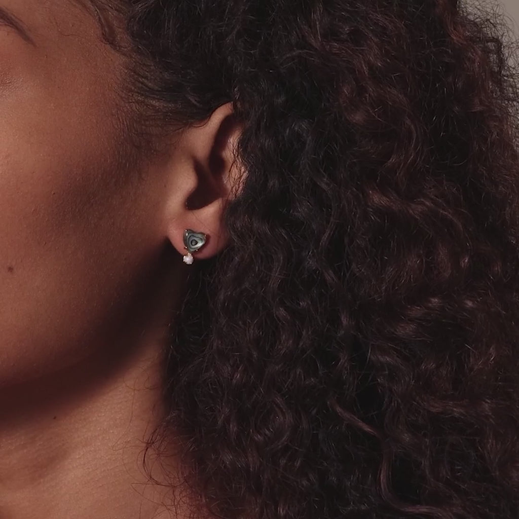 Abalone Pearl Heart Studs in 18K Gold