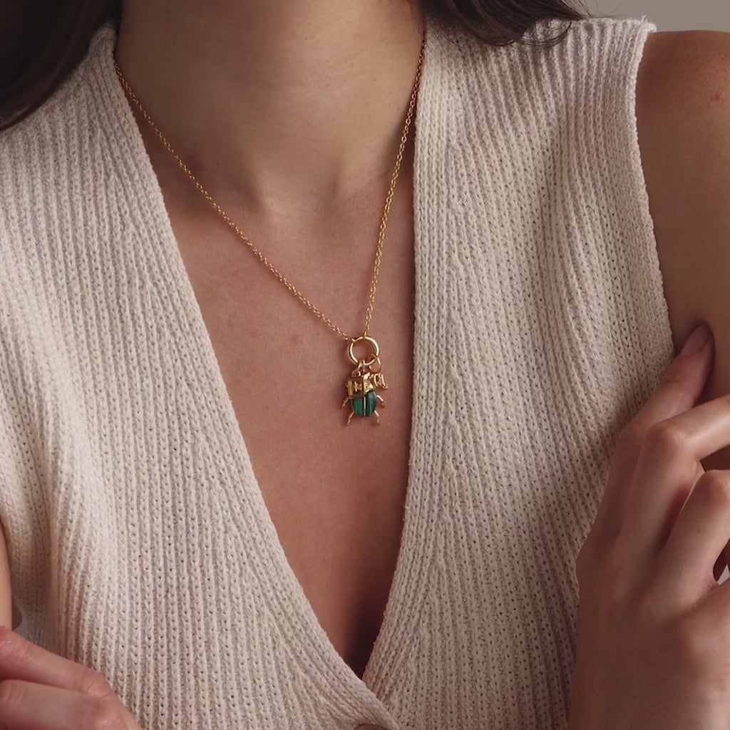 Malachite Beetle Charm in Sterling Silver