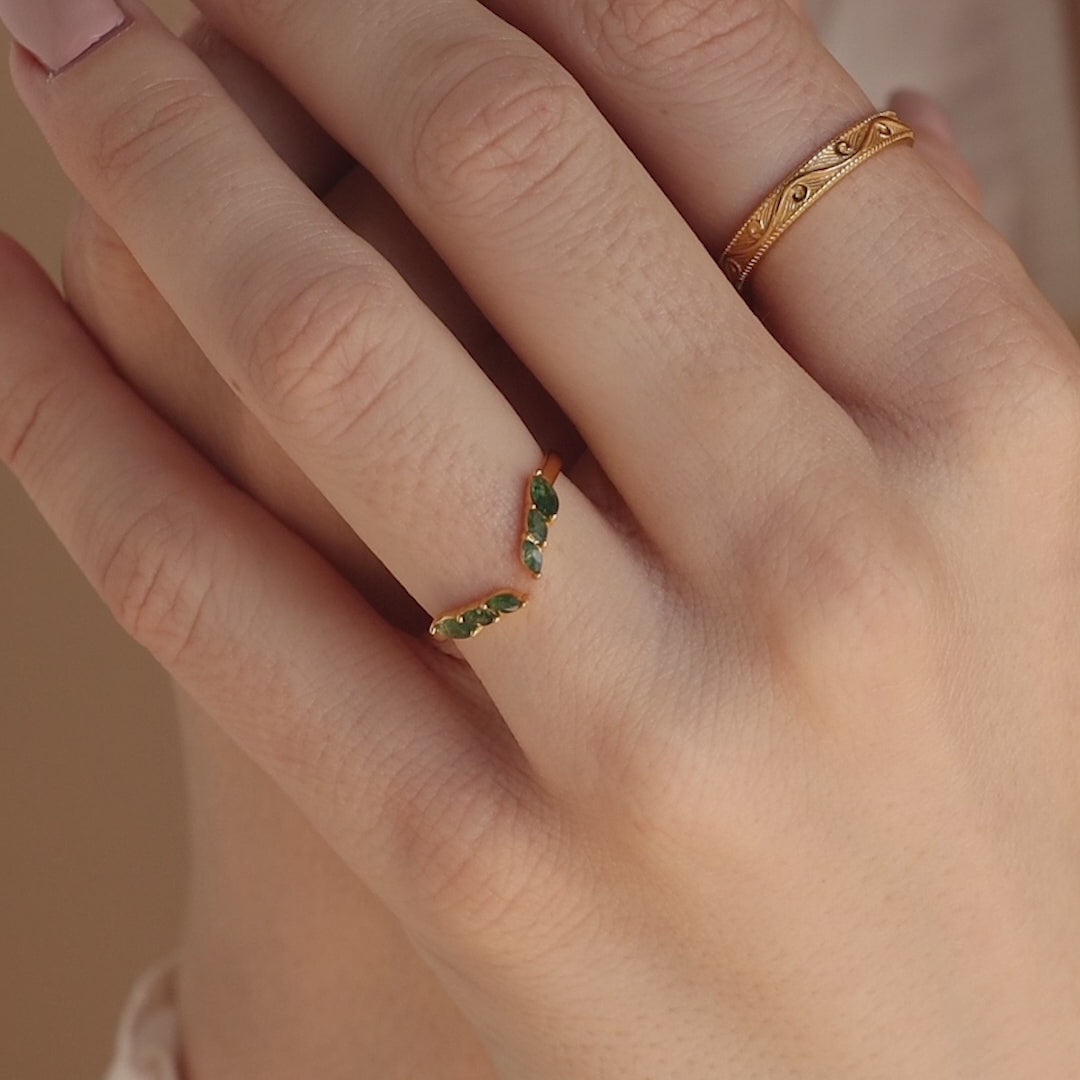 Open Moss Agate Chevron Ring
