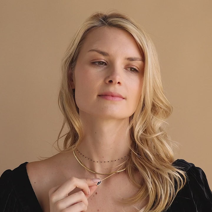 Pave Onyx Puff Heart Necklace