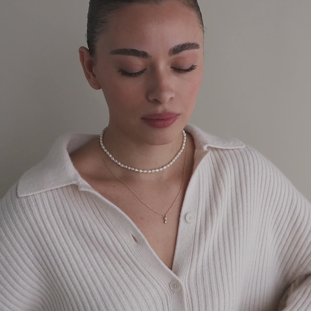 Pearl Diamond Drop Necklace in Silver