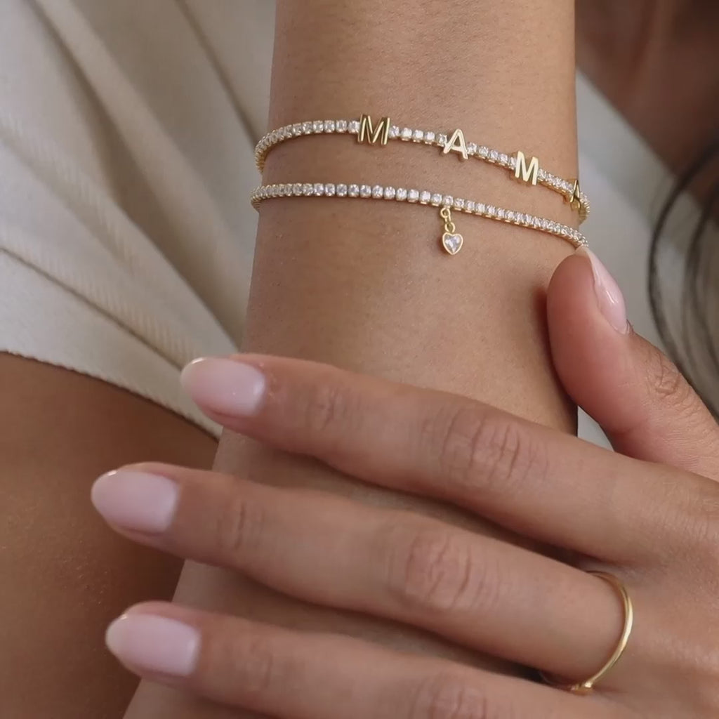 Diamond Tennis Letter Bracelet