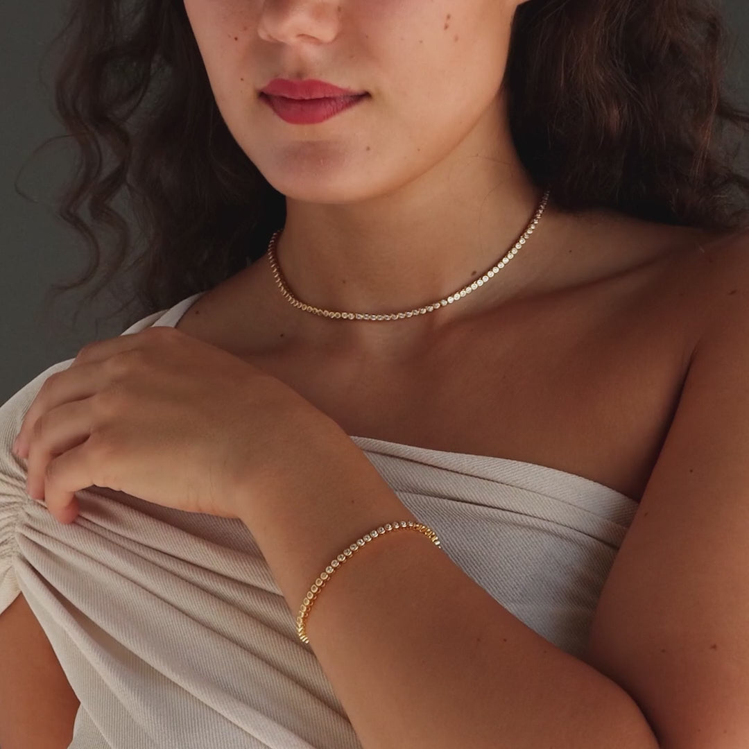 Diamond Bezel Tennis Necklace & Bracelet Set