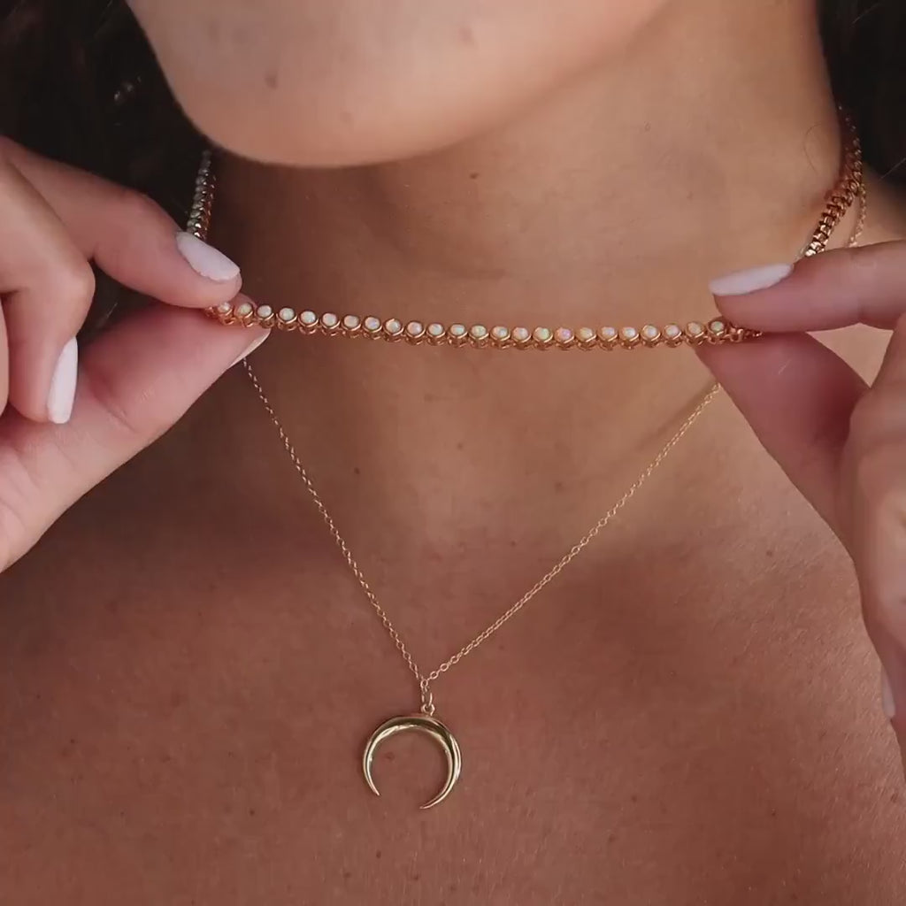 Opal Bezel Tennis Necklace