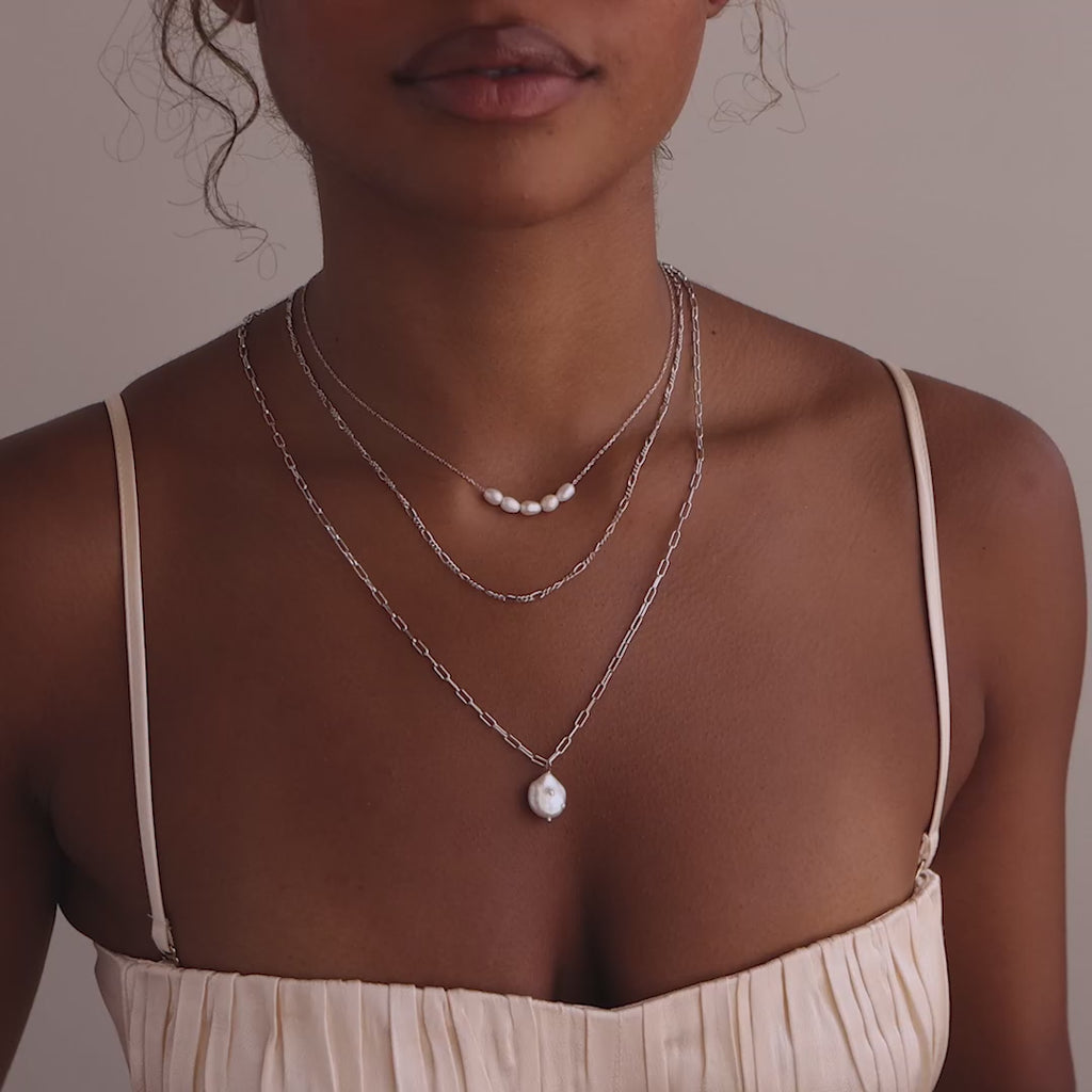 Pearl Bead Necklace in Silver
