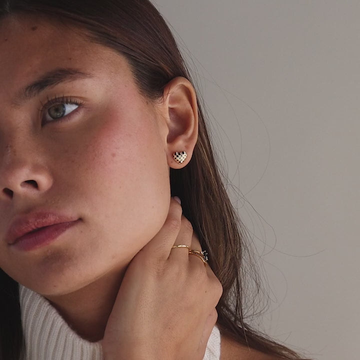 Checkered Heart Studs