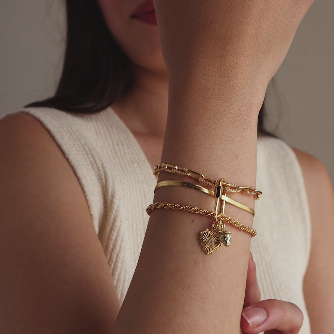 Ribbed Heart Pave Initial Charm