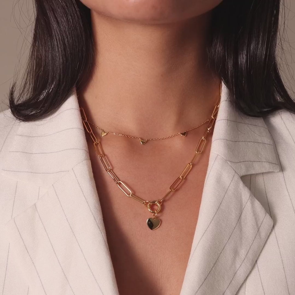 Paperclip Heart Charm Necklace in 18K Gold