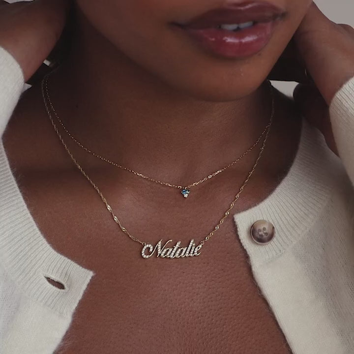 Baguette Birthstone Drop Necklace