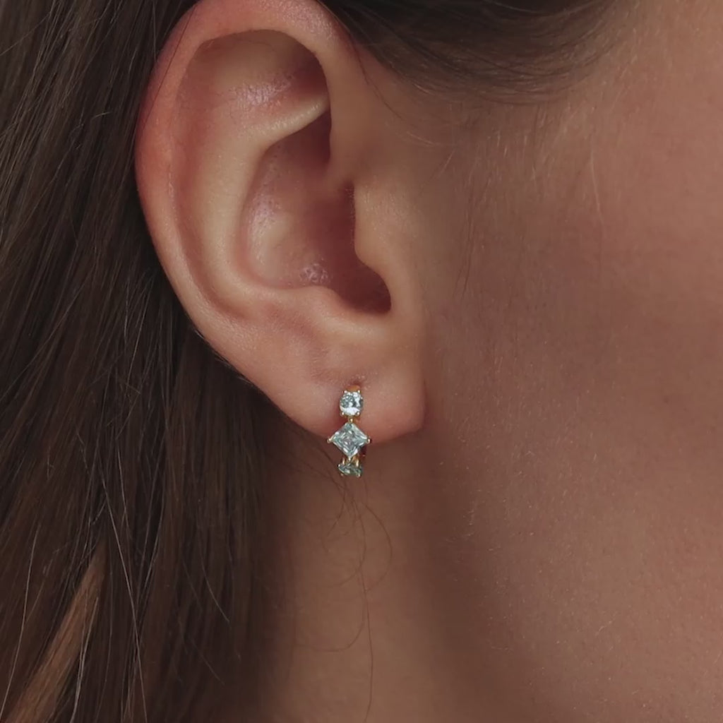 Créoles en argent sterling avec diamants et aigue-marine