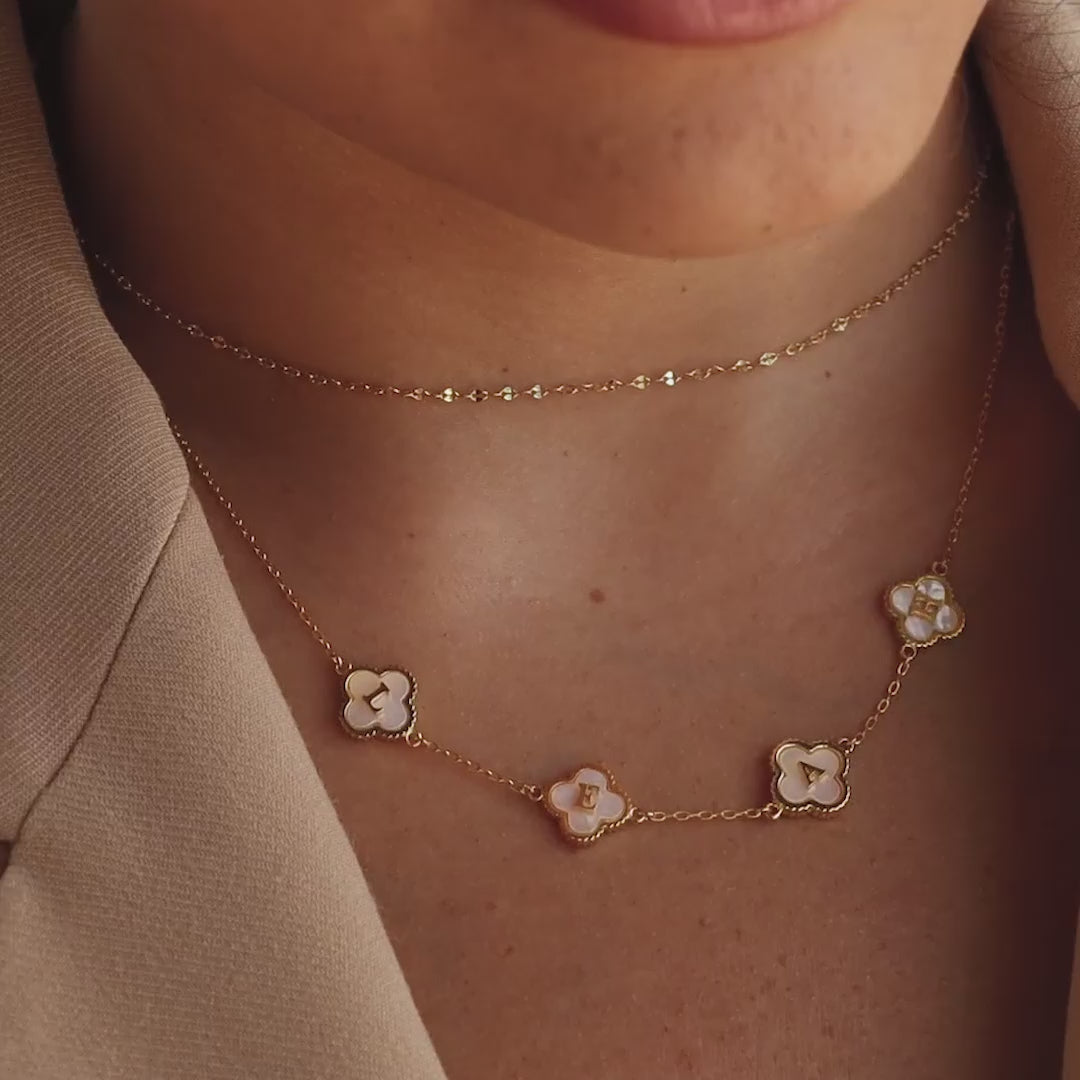 Pearl Clover Letter Necklace