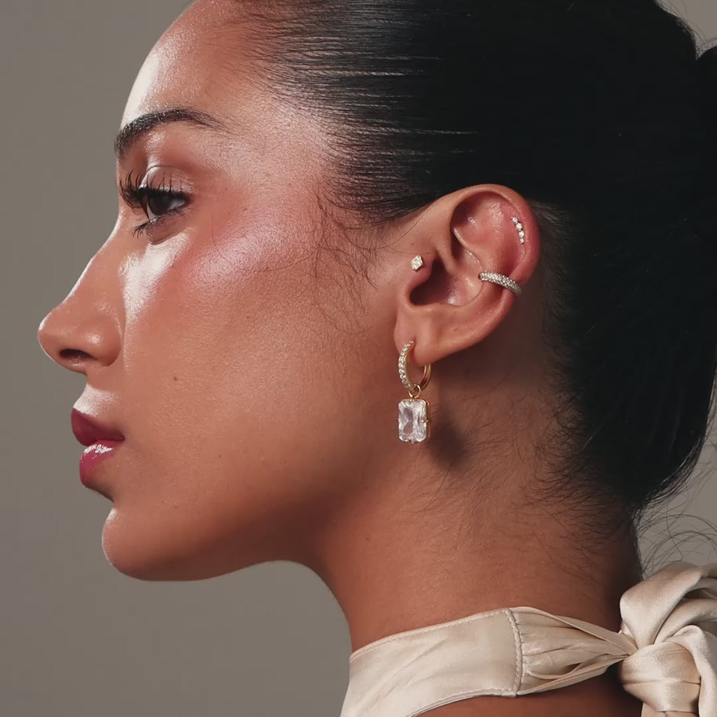 Luxe Diamond Drop Hoops in 18K Gold