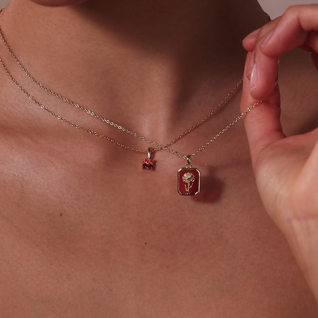 Ruby Birth Flower Charm Necklace