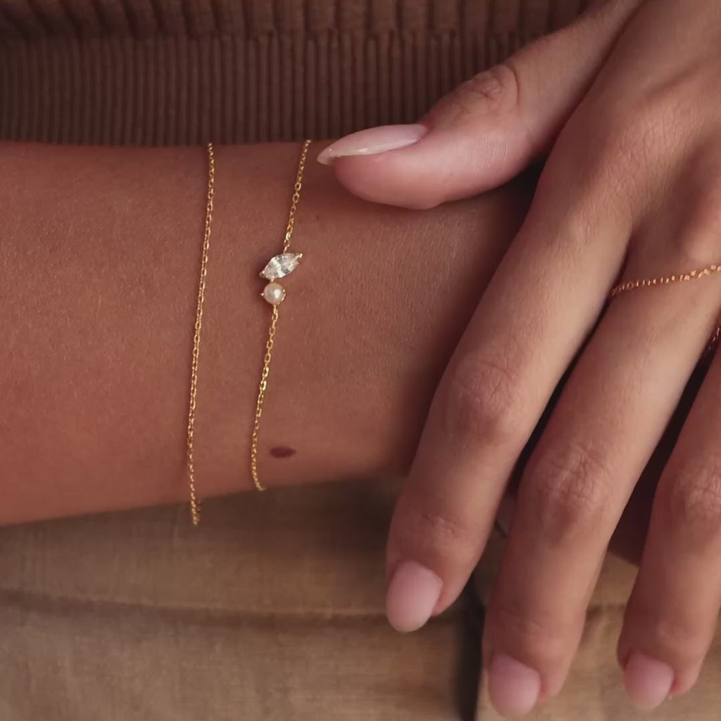 Marquise Birthstone & Pearl Bracelet