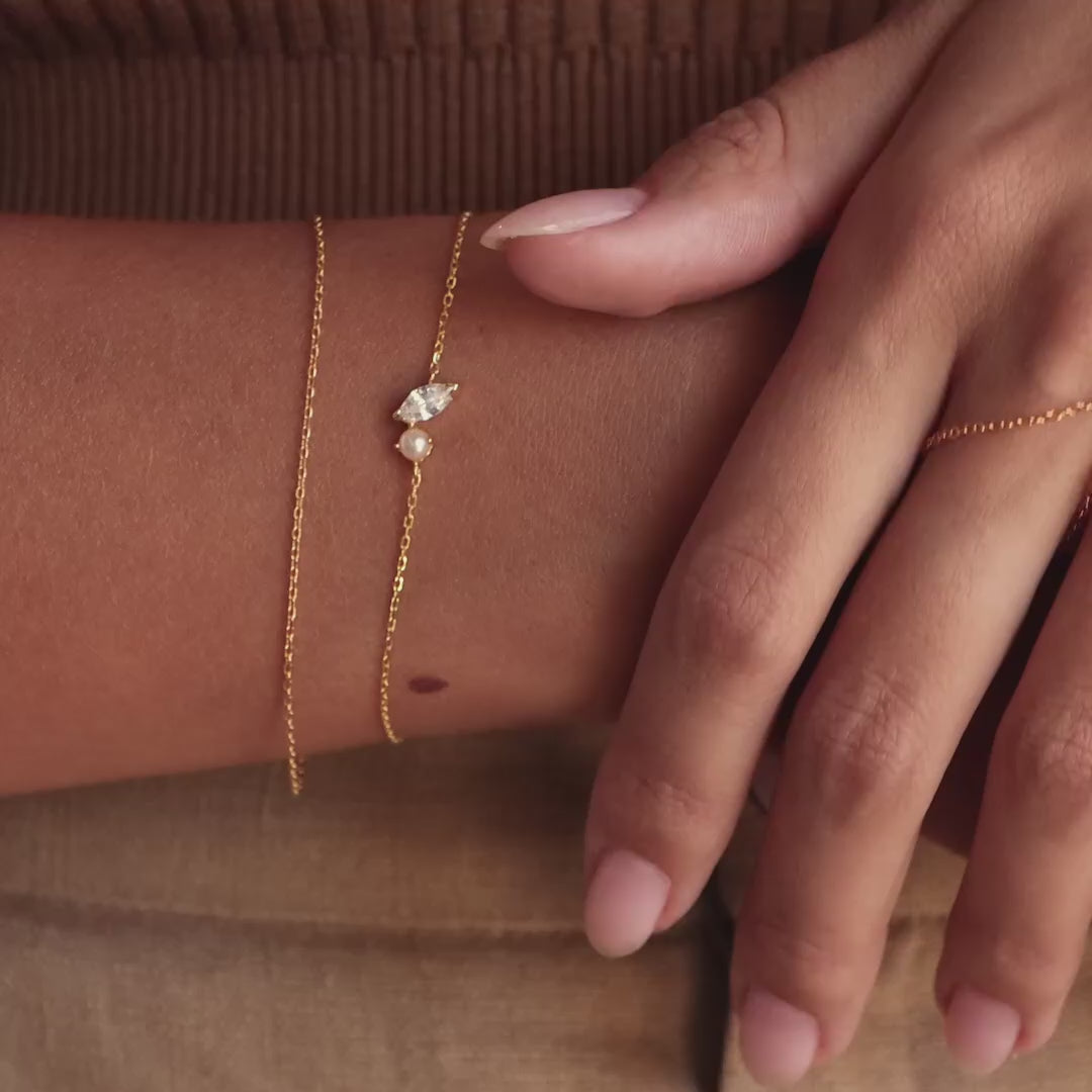 Marquise Birthstone & Pearl Bracelet