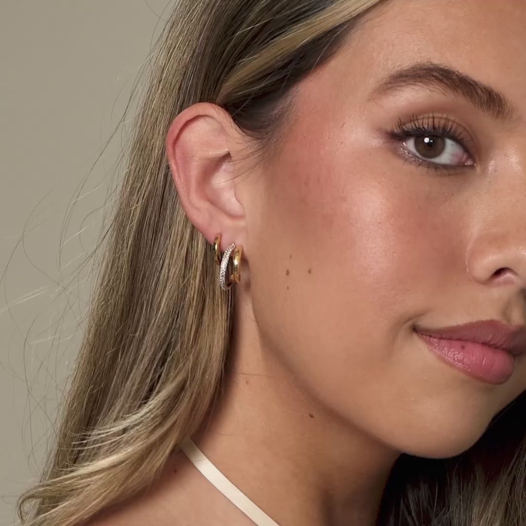 Mixed Metal Duo Pave Hoops