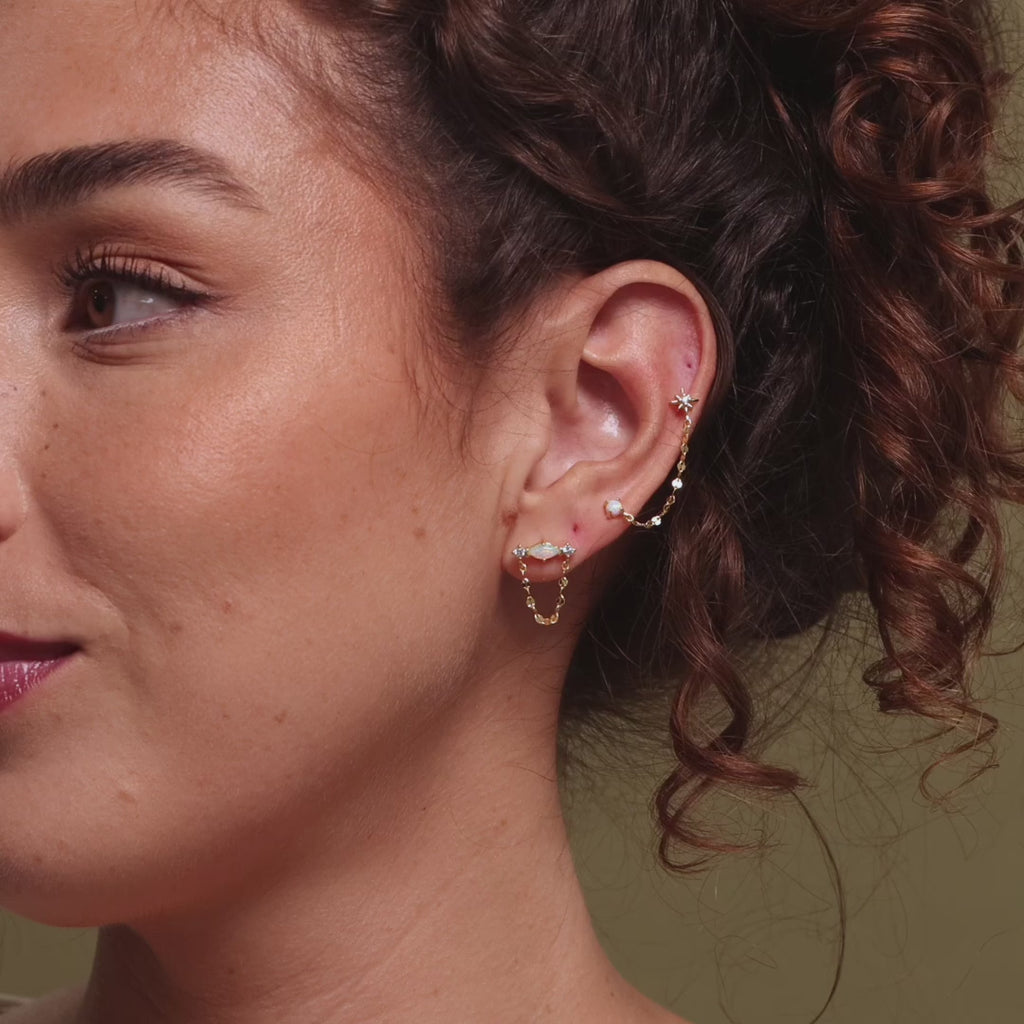 Opal & Diamond Chain Studs in Sterling Silver