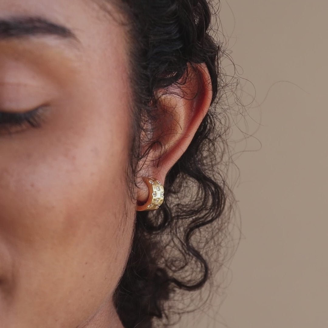 Pave Checkered Huggies