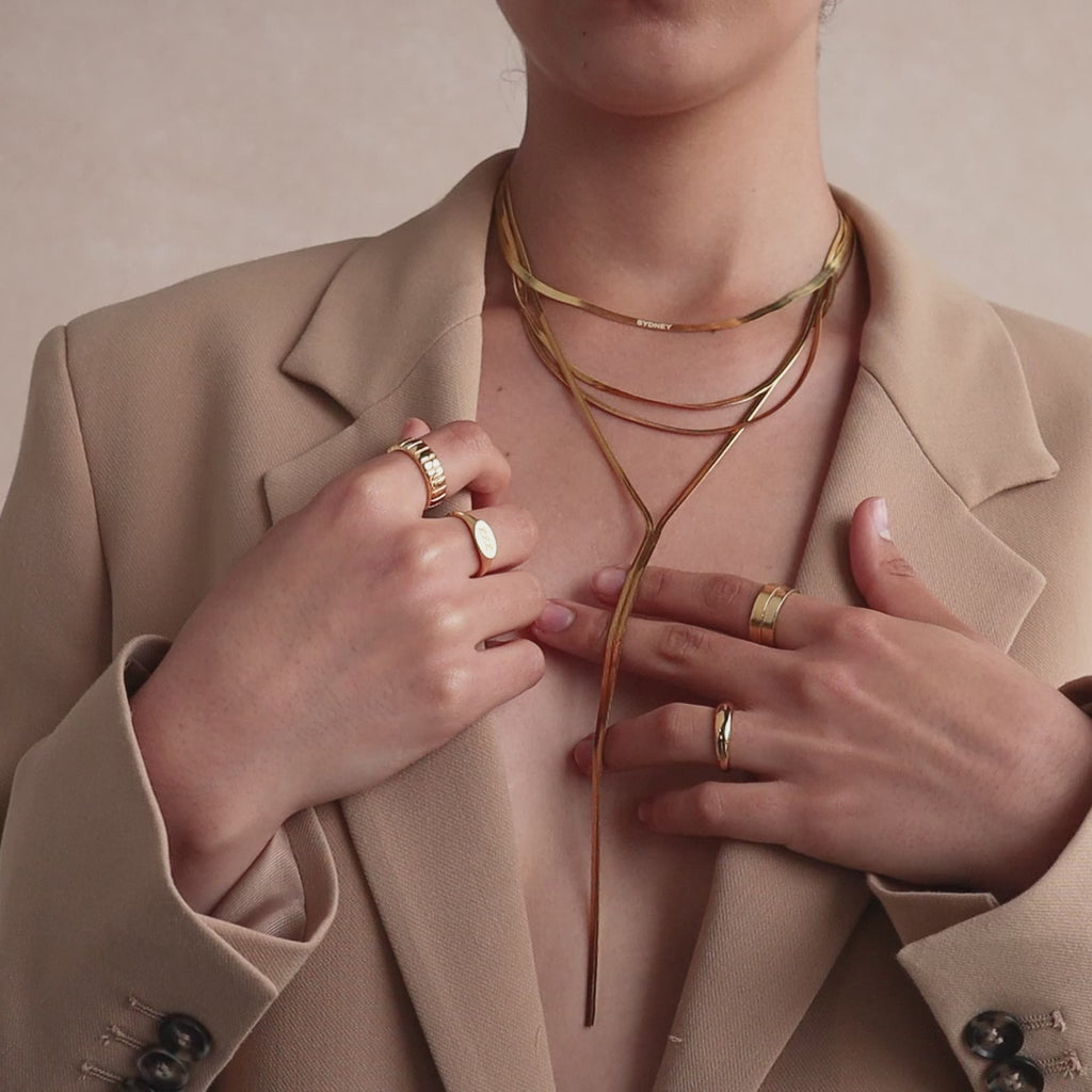 Long Y Herringbone Chain Necklace in Silver