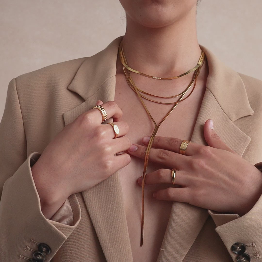 Long Y Herringbone Chain Necklace in Silver