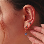 Conjunto de aretes de flores de zafiro - Plata