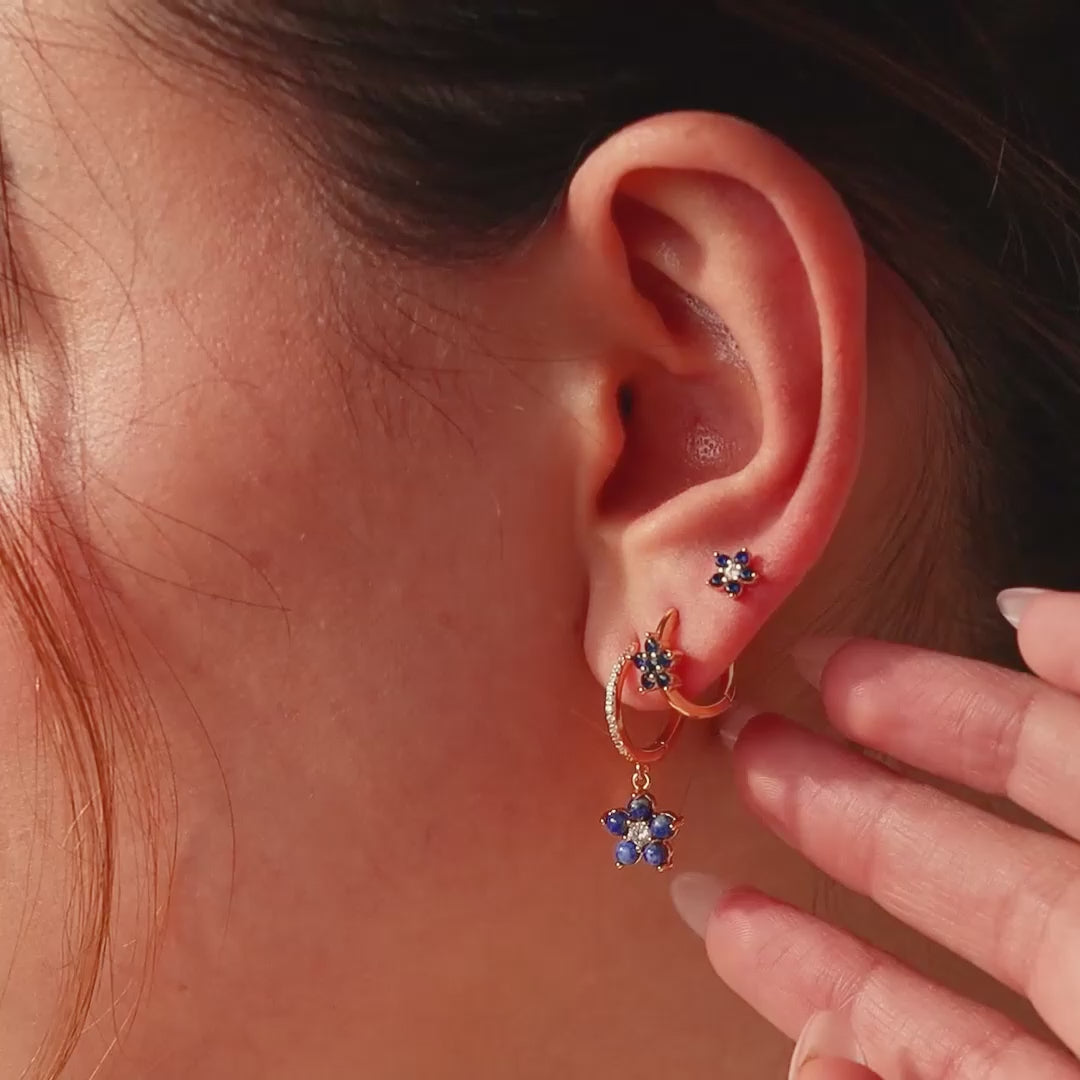 Conjunto de aretes de flores de zafiro - Plata