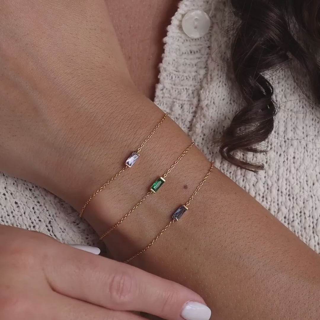 Dainty Baguette Birthstone Bracelet