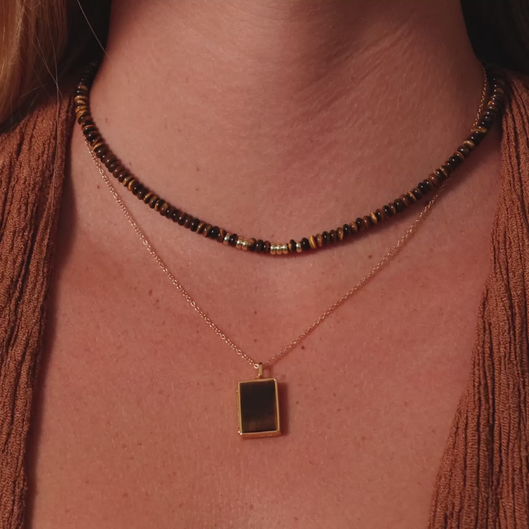 Beaded Tiger's Eye Necklace in 18K Gold